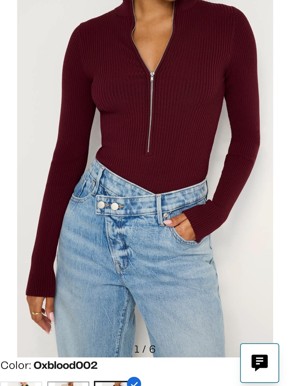 Good American Virgo Long Sleeve Rib Thong Bodysuit